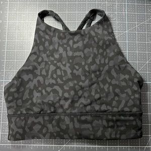 Lululemon Energy Bra High Neck Long Line leopard print grey/black Size 6